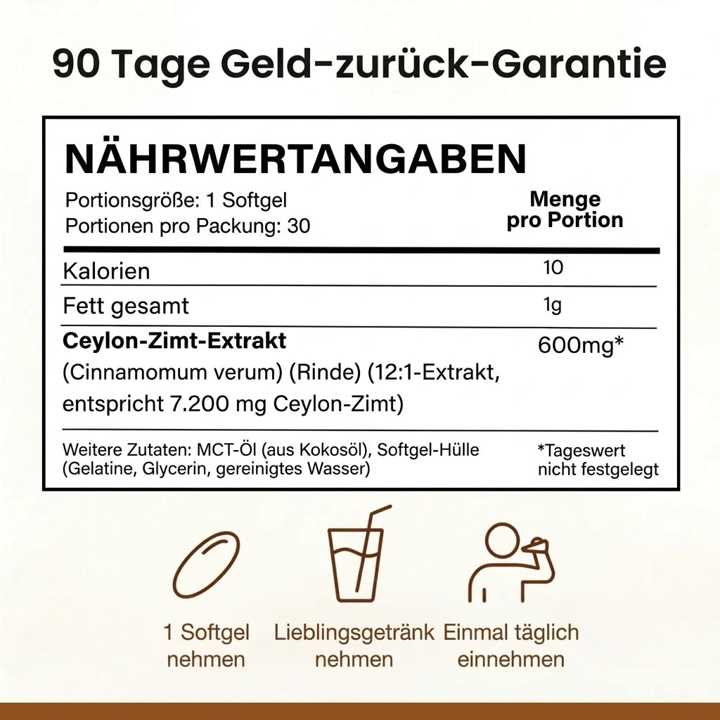 Ceylon-Zimt, 7200 mg Äquivalent, mit MCT-Öl