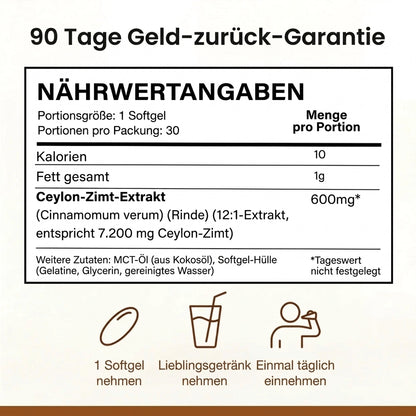 Ceylon-Zimt, 7200 mg Äquivalent, mit MCT-Öl